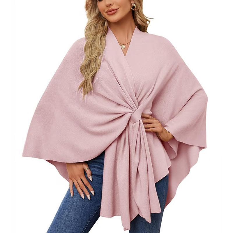 🔥Elegant poncho-genser med sjal og åpning foran