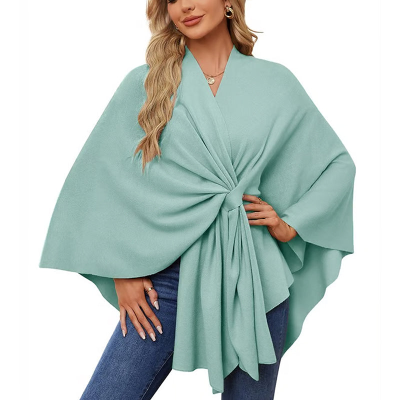 🔥Elegant poncho-genser med sjal og åpning foran