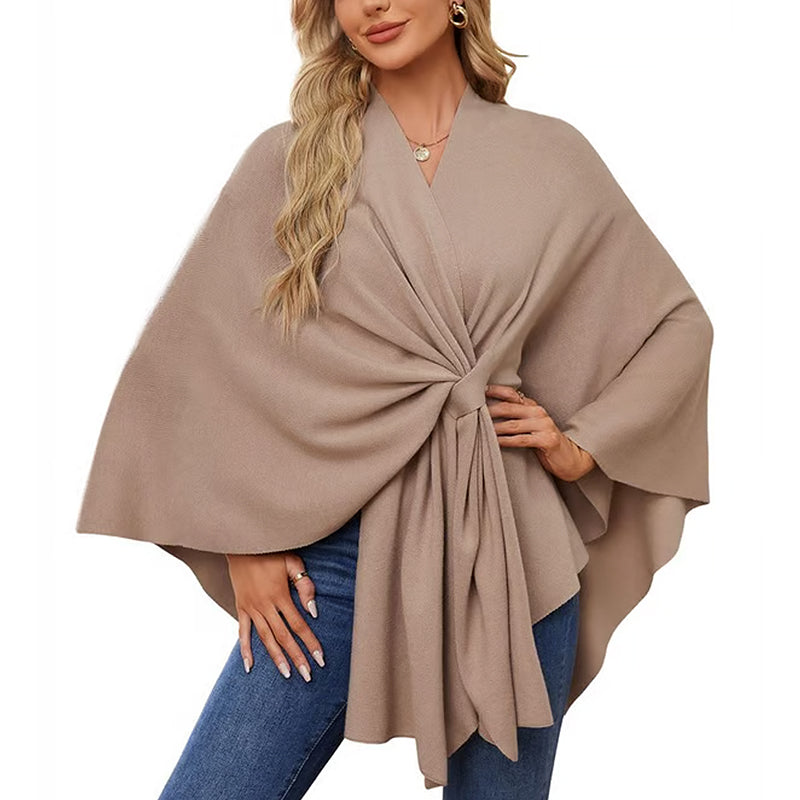 🔥Elegant poncho-genser med sjal og åpning foran