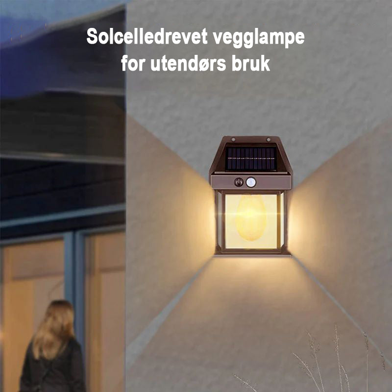 Vegglampe med solcelledrevet wolfram for utendørs bruk