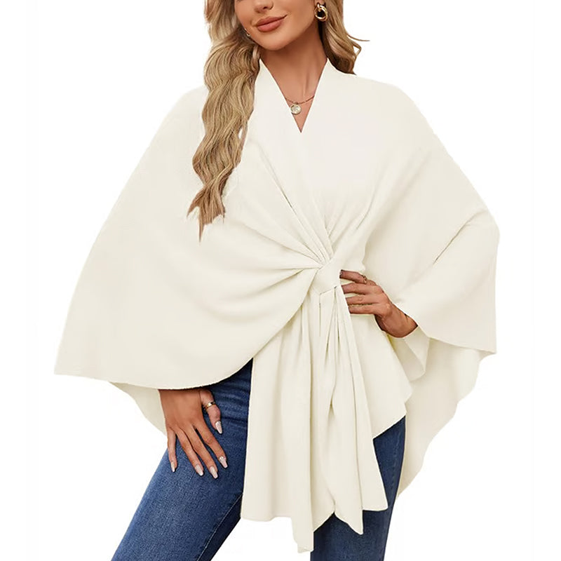 🔥Elegant poncho-genser med sjal og åpning foran