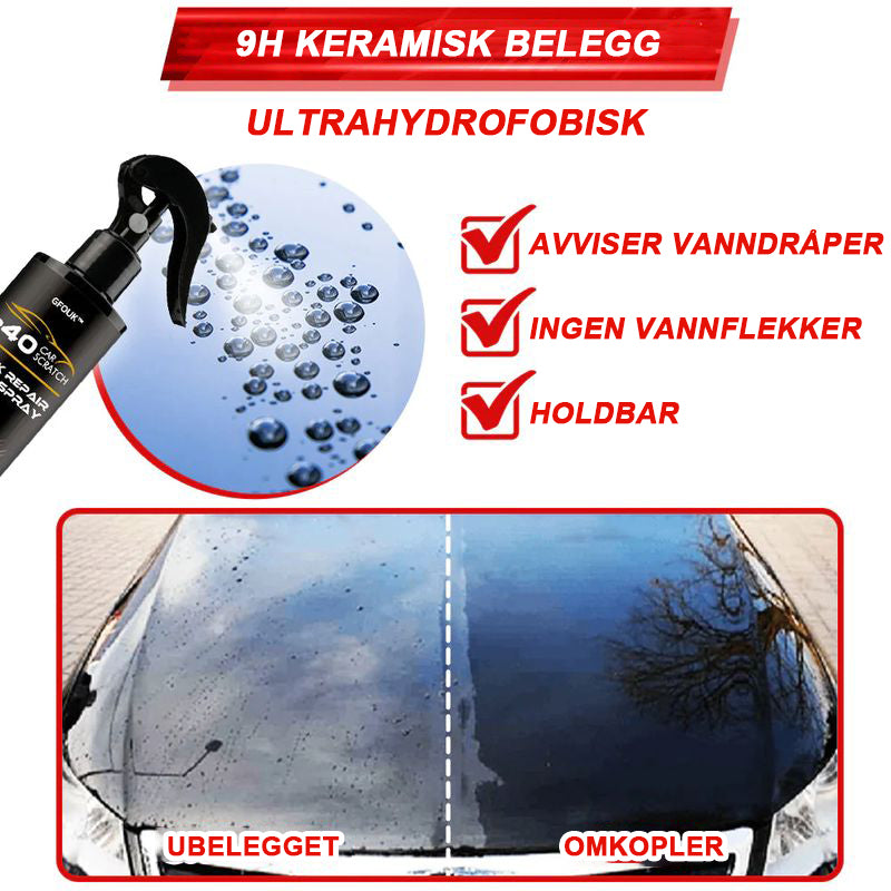 Spray for rask reparasjon av riper i bilen