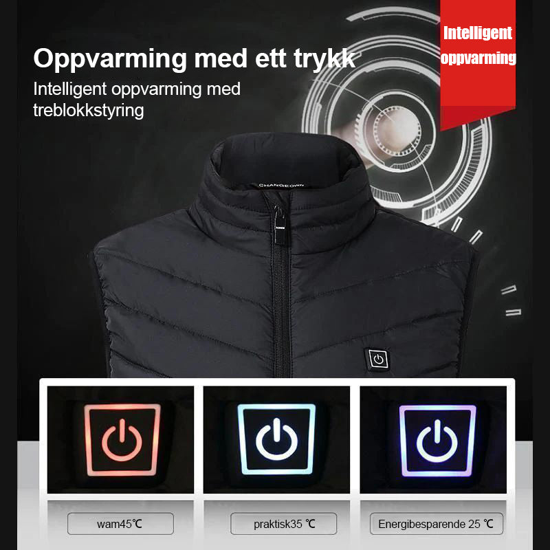 Oppvarmet jakke, vintervarm, USB-ladet