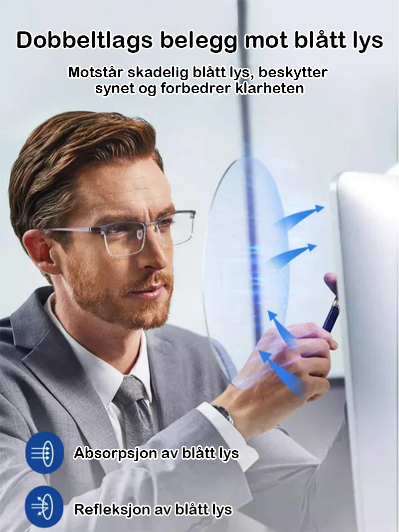 Ultralette presbyopiske briller mot blåfarge