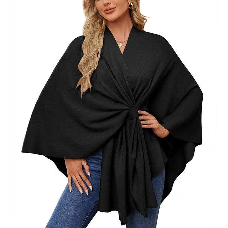 🔥Elegant poncho-genser med sjal og åpning foran