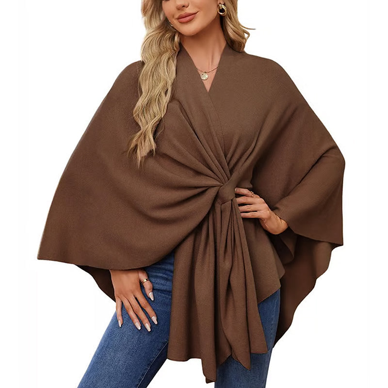 🔥Elegant poncho-genser med sjal og åpning foran