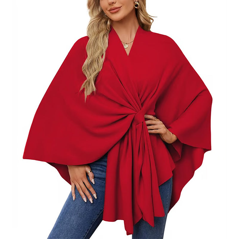 🔥Elegant poncho-genser med sjal og åpning foran