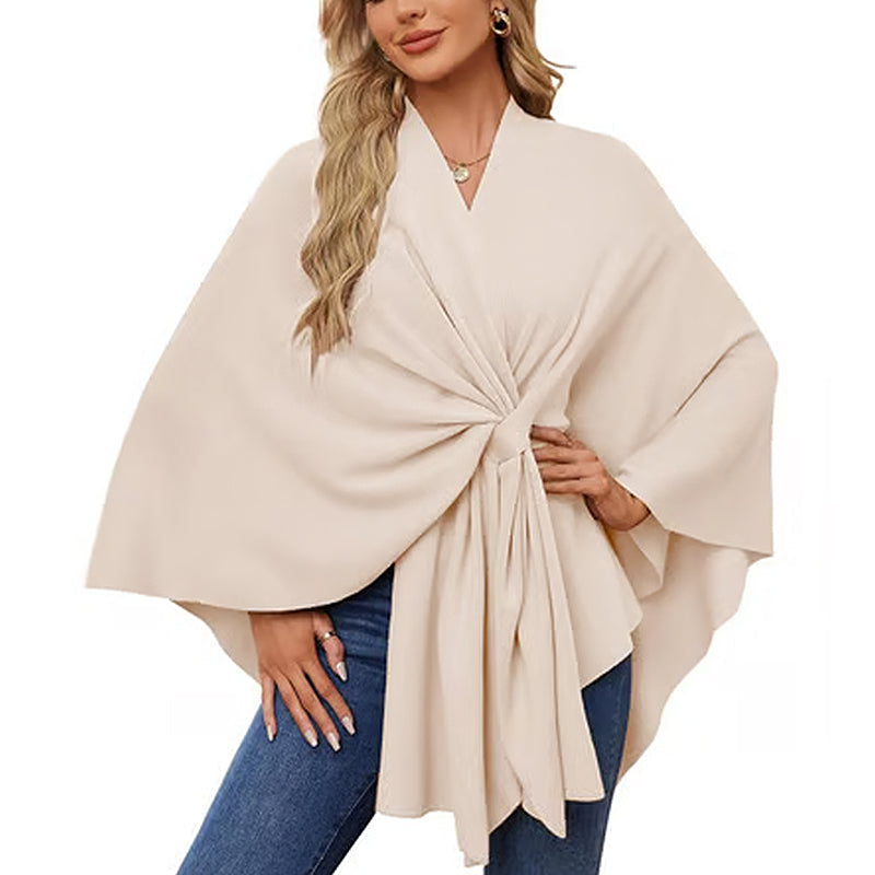 🔥Elegant poncho-genser med sjal og åpning foran
