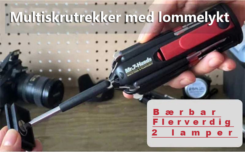 8 i 1 skrutrekker med arbeidslys og lommelykt