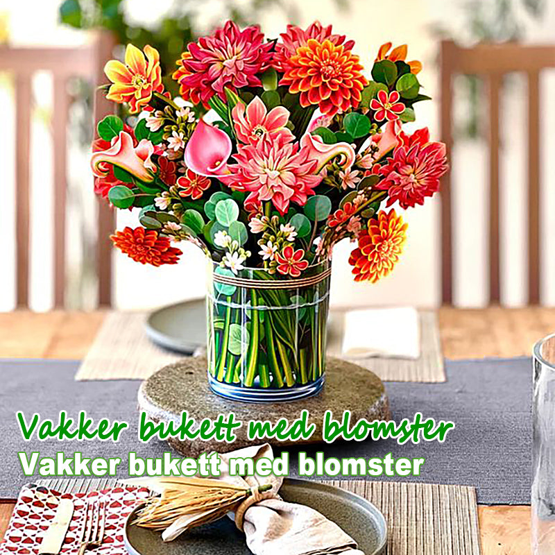 Pop-up blomsterbukett gratulasjonskort