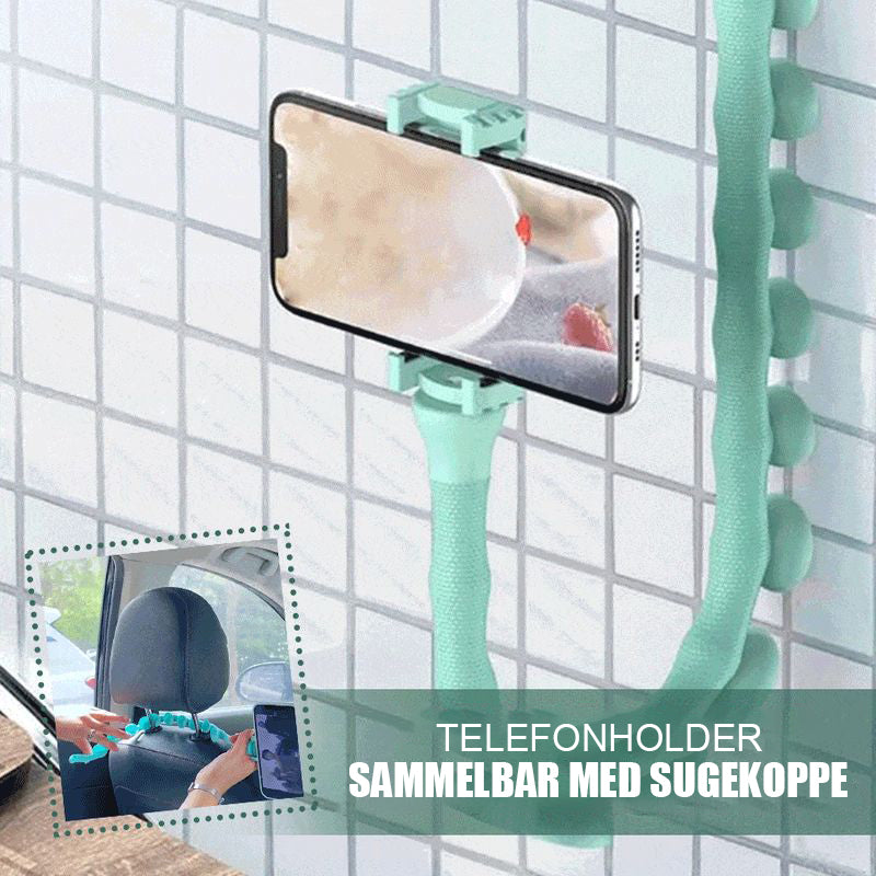 Sammenleggbar telefonholder med sugekopper